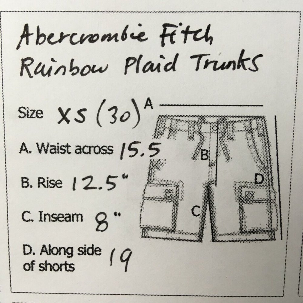 Abercrombie Fitch Mens Swim Shorts XS 29 to 30 Cotton Blend Rainbow Plaid Trunks - Picture 11 of 11